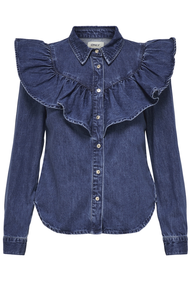 ONLINDIGO LS FRILL DNM SHIRT QYT NO 15297988 DARK BLUE DENIM